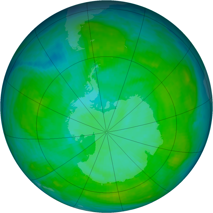 Antarctic ozone map for 05 January 1988